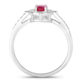 0.52 Ct Oval Pink Ruby & Lab Grown Diamond Prong Silver Halo Pave Band Ring by Fine Color Jewels