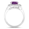 2.60 Ct Cushion Purple Amethyst and Lab Diamond Prong Silver Halo Ring by Fine Color Jewels