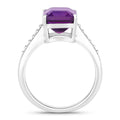 3.25 Ct Octagon Purple Amethyst and Lab Diamond Prong Silver Pave Bridge Ring by Fine Color Jewels