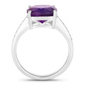3.10 Ct Cushion Purple Amethyst and Lab Diamond Prong Silver Pave Bridge Ring by Fine Color Jewels