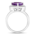 2.70 Ct Trillion Purple Amethyst and Lab Diamond Prong Silver Halo Bridge Ring by Fine Color Jewels