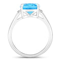 3.65 Ct Cushion Swiss Blue Topaz & Lab Diamond Prong Silver Cocktail Ring by Fine Color Jewels