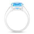 5.15 Ct Oval Swiss Blue Topaz & Lab Diamond Prong Silver Pave Bridge Ring by Fine Color Jewels