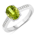 1.70 Ct Oval Green Peridot and Lab Diamond Prong Silver Pave Bridge Ring by Fine Color Jewels