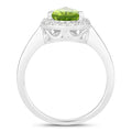1.46 Ct Pear Green Peridot and Lab Diamond Prong Silver Halo Bridge Ring by Fine Color Jewels
