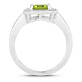 1.60 Ct Octagon Green Peridot and Lab Diamond Prong Silver Halo Bridge Ring by Fine Color Jewels