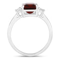 2.55 Ct Octagon Red Garnet Lab Diamond Prong Silver Three Stone Ring by Fine Color Jewels