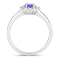 0.75 Ct Oval Violet Tanzanite and Lab Diamond Prong Silver Halo Floral Ring by Fine Color Jewels
