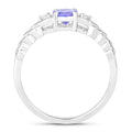 0.47 Ct Round Violet Tanzanite and Lab Diamond Prong Silver Three Stone Ring by Fine Color Jewels