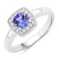 0.55 Ct Cushion Violet Tanzanite and Lab Diamond Prong Silver Halo Bridge Ring by Fine Color Jewels