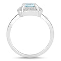 0.75 Ct Round Blue Aquamarine Lab Diamond Prong Silver Halo Ring by Fine Color Jewels