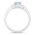 0.80 Ct Octagon Blue Aquamarine & Lab Diamond Prong Silver Pave Bridge Ring by Fine Color Jewels