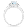 0.75 Ct Round Blue Aquamarine Lab Diamond Prong Silver Halo Pave Ring by Fine Color Jewels