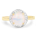 0.95 Ct Round White Ethiopian Opal Prong Yellow Gold Plated Silver Halo Ring by Fine Color Jewels