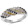 0.63 Carat Genuine Champagne Diamond, Yellow Diamond & Black Diamond .925 Sterling Silver Ring by Bids.com