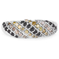 0.63 Carat Genuine Champagne Diamond, Yellow Diamond & Black Diamond .925 Sterling Silver Ring by Bids.com