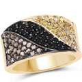 14K Yellow Gold Plated 1.25 Carat Genuine Black Diamond, Champagne Diamond & Yellow Diamond .925 Sterling Silver Ring by Bids.com