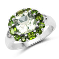 3.49 Carat Genuine Green Amethyst, Chrome Diopside & White Topaz .925 Sterling Silver Ring by Bids.com