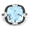 8.29 Carat Genuine Swiss Blue Topaz, Black Diamond & White Diamond .925 Sterling Silver Ring by Bids.com