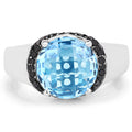 4.94 Carat Genuine Baby Swiss Blue Topaz and Black Diamond .925 Sterling Silver Ring by Bids.com