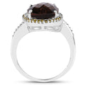 4.85 Carat Genuine Smoky Quartz, Yellow Diamond & White Diamond .925 Sterling Silver Ring by Bids.com