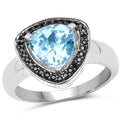 2.06 Carat Genuine Baby Swiss Blue Topaz and Black Diamond .925 Sterling Silver Ring by Bids.com