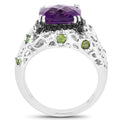 3.27 Carat Genuine Amethyst, Chrome Diopside & Black Diamond .925 Sterling Silver Ring by Bids.com