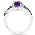 1.64 Carat Genuine Amethyst, Black Diamond & White Diamond .925 Sterling Silver Ring by Bids.com