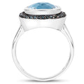 5.23 Carat Genuine Swiss Blue Topaz and Black Diamond .925 Sterling Silver Ring by Bids.com