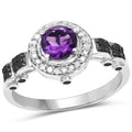 1.02 Carat Genuine Amethyst, Black Diamond & White Diamond .925 Sterling Silver Ring by Bids.com