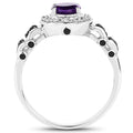 1.02 Carat Genuine Amethyst, Black Diamond & White Diamond .925 Sterling Silver Ring by Bids.com