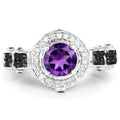 1.02 Carat Genuine Amethyst, Black Diamond & White Diamond .925 Sterling Silver Ring by Bids.com