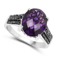 3.96 Carat Genuine Amethyst & Black Diamond .925 Sterling Silver Ring by Bids.com