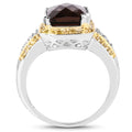 3.48 Carat Genuine Smoky Quartz, Yellow Diamond and White Diamond .925 Sterling Silver Ring by Bids.com