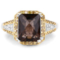 3.48 Carat Genuine Smoky Quartz, Yellow Diamond and White Diamond .925 Sterling Silver Ring by Bids.com