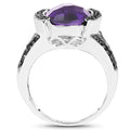 3.24 Carat Genuine Amethyst & Black Diamond .925 Sterling Silver Ring by Bids.com