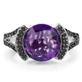 3.24 Carat Genuine Amethyst & Black Diamond .925 Sterling Silver Ring by Bids.com