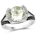 3.59 Carat Genuine Green Amethyst, Green Diamond & White Diamond .925 Sterling Silver Ring by Bids.com