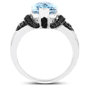3.81 Carat Genuine Baby Swiss Blue Topaz, Black Diamond and White Diamond .925 Sterling Silver Ring by Bids.com
