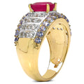 14K Yellow Gold Plated 3.02 Carat Genuine Ruby, Tanzanite & White Topaz .925 Sterling Silver Ring by Bids.com