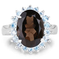 6.79 Carat Genuine Smoky Quartz & Blue Topaz .925 Sterling Silver Ring by Bids.com