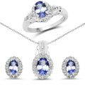 2.46 Carat Genuine Tanzanite and White Topaz .925 Sterling Silver 3 Piece Jewelry Set (Ring, Earrings, and Pendant w/ Chain) by Bids.com