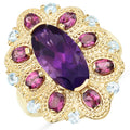 6.80 Carat Genuine Amethyst, Rhodolite and Blue Topaz .925 Sterling Silver Ring by Bids.com