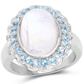 7.21 Carat Genuine White Rainbow Moonstone & Swiss Blue Topaz .925 Sterling Silver Ring by Bids.com