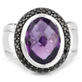 5.35 Carat Genuine Amethyst and Black Spinel .925 Sterling Silver Ring by Bids.com