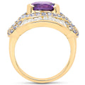 14K Yellow Gold Plated 3.93 Carat Genuine Amethyst, Tanzanite and White Topaz .925 Sterling Silver Ring by Bids.com