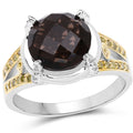 3.28 Carat Genuine Smoky Quartz, Yellow Diamond & White Diamond .925 Sterling Silver Ring by Bids.com