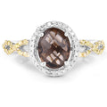 1.90 Carat Genuine Smoky Quartz, Yellow Diamond & White Diamond .925 Sterling Silver Ring by Bids.com