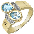 14K Yellow Gold Plated 1.86 Carat Genuine Blue Topaz, White Topaz & White Diamond .925 Sterling Silver Ring by Bids.com