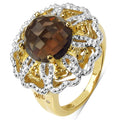 14K Yellow Gold Plated 3.23 Carat Genuine Smoky Quartz, Citrine & White Diamond .925 Sterling Silver Ring by Bids.com